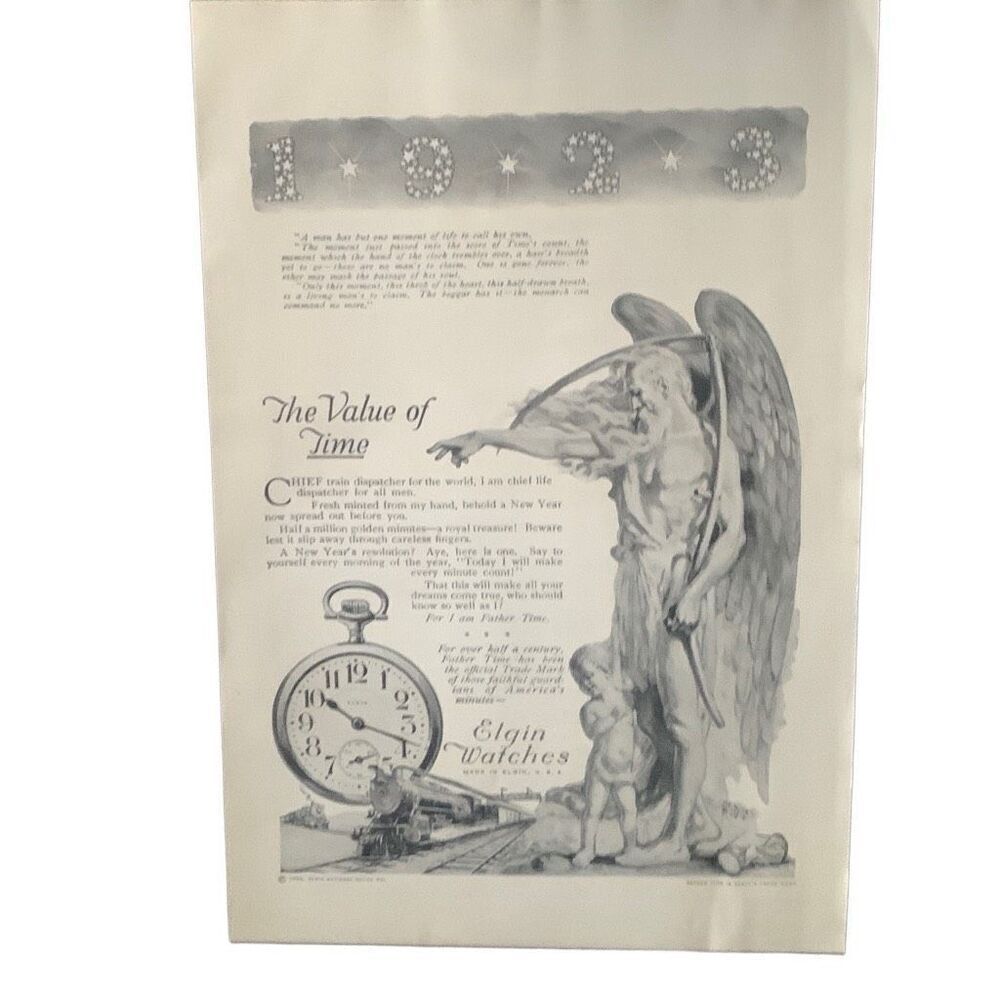 Vintage 1923 Elgin Watches The Value of Time Ad Advertisement